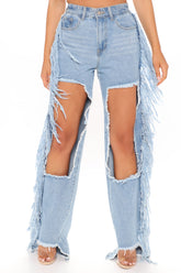 Tall Fray Out My Way Destroyed Boyfriend Jeans - Light Blue Wash Ins Street